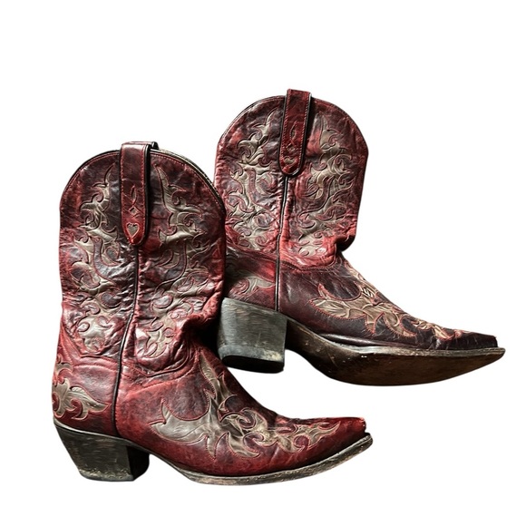 Dan Post Red Hearts Embellished Cowboy Boots, size 9 - Picture 1 of 7